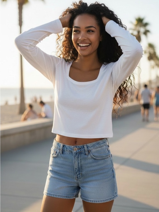 Hollister Tops - Hollister White Square Neck Long Sleeve Crop Top Womens Small